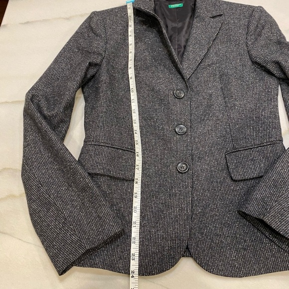 Benetton Wool Blazer Size XS 40 Gray Black Wool Silk Button Closure - Picture 8 of 13